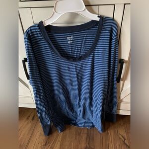 Women’s petite blue and navy striped long sleeve shirt